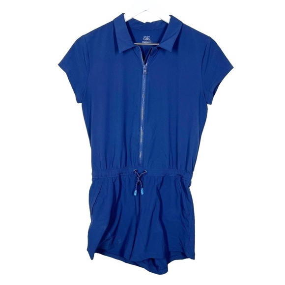 Athleta Girl Vacay All Day Navy Blue Short Sleeve Romper Size XL 14/16 Stretch - Picture 1 of 9